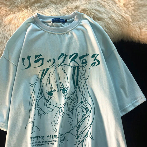Camiseta de anime triste estilo Y2k