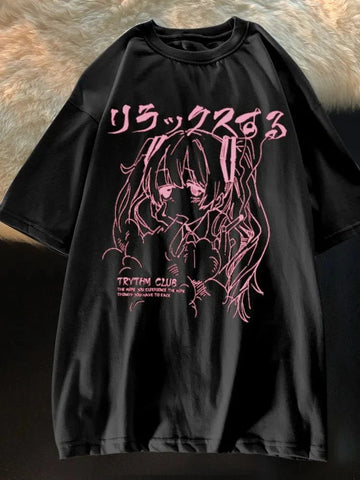 Camiseta de anime triste estilo Y2k