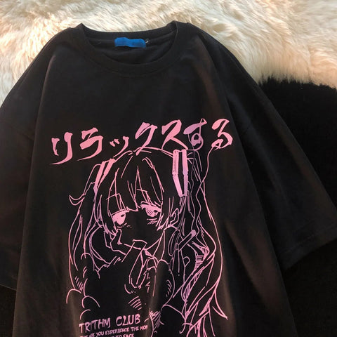 Camiseta de anime triste estilo Y2k