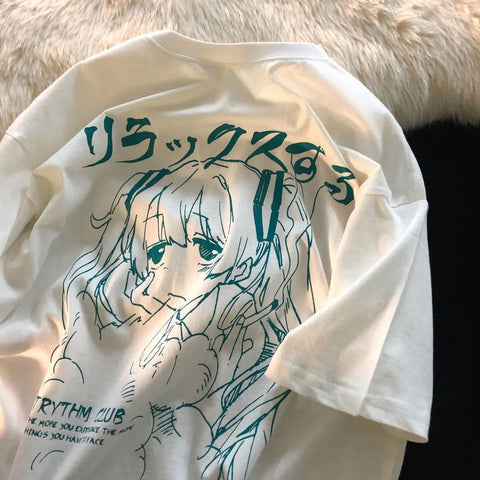 Camiseta de anime triste estilo Y2k