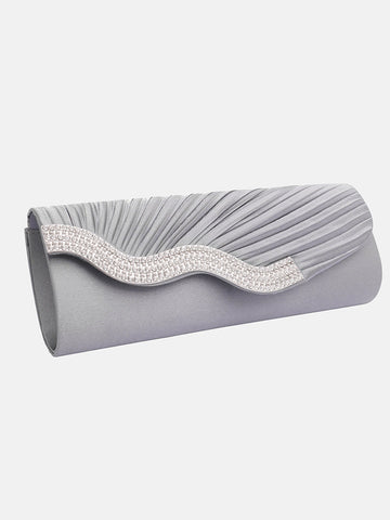 Solide, plissierte Handtaschen-Clutch mit Strasssteinen