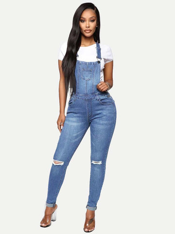 Figurbetonter Jeans-Overall mit Rissen