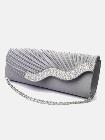 Solid Rhinestone Pleated Handbag Clutch