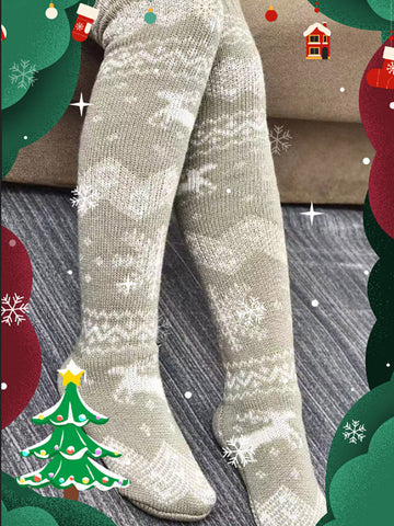 Calcetines navideños con pompones y estampado de copos de nieve de alce