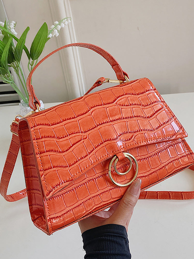 Crocodile Embossed Satchel Square Bag