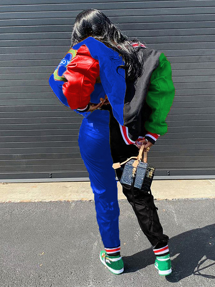 Conjunto de chaqueta y pantalón de béisbol con bloques de color