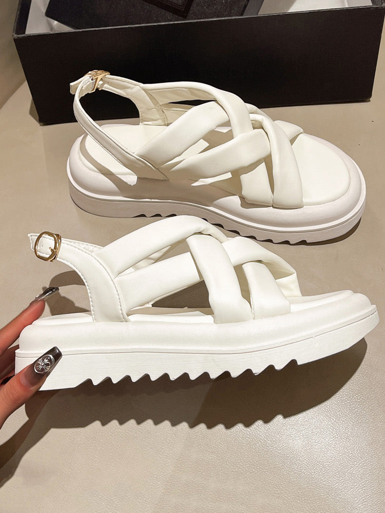 Cross Strap Buckle Platform Sandals