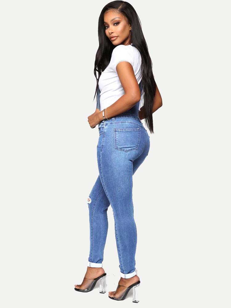 Bodycon Ripped Denim Overalls