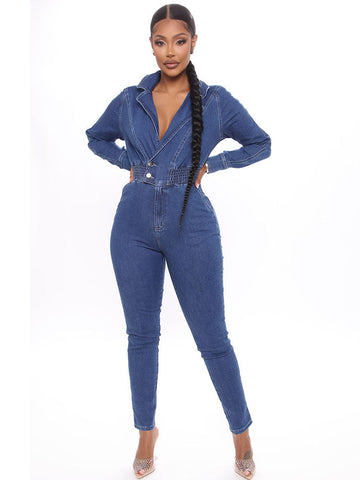 Collar Neck Denim Jumpsuit