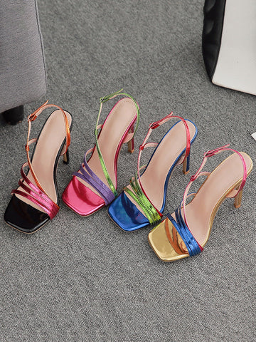 Colorblock Ankle Strap Heels