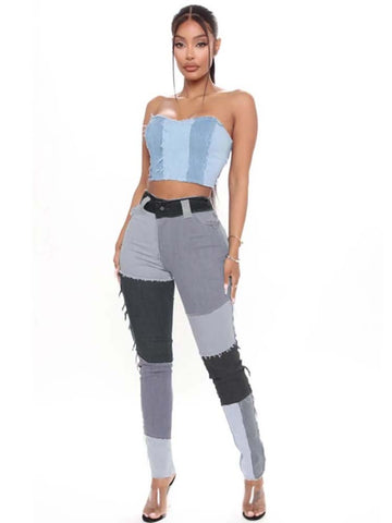 Patchwork High Waist Jeans