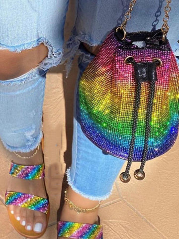 Rhinestone Chain Bucket Bag