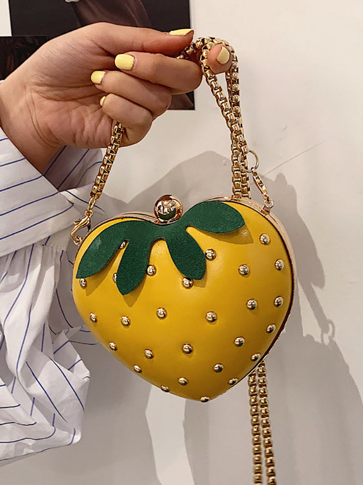 Strawberry Shape Rivet Crossbody Bag