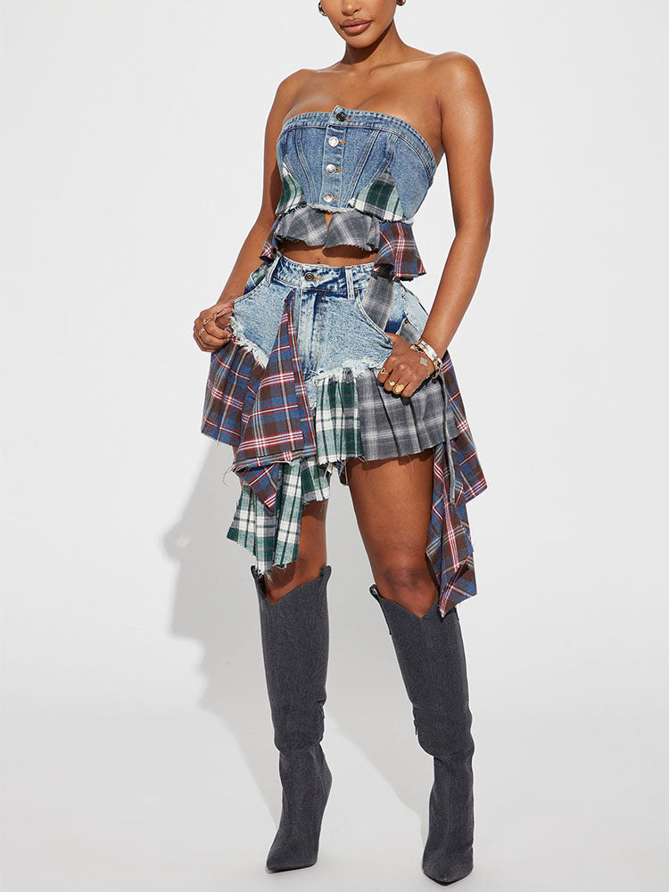 Asymmetrical A-Line Denim Shorts