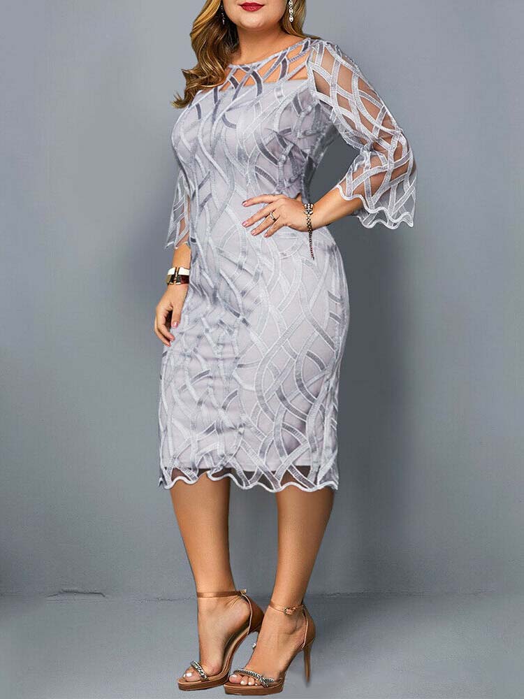 Three Quarter Sleeve Lace Panel Dress