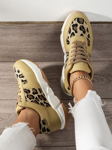 Zapatillas deportivas casuales de PU con estampado de leopardo