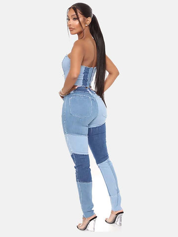 Patchwork High Waist Jeans