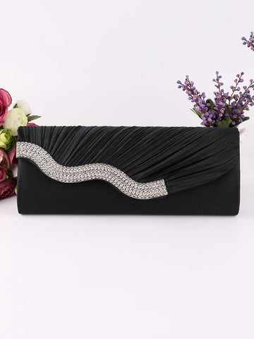 Solide, plissierte Handtaschen-Clutch mit Strasssteinen