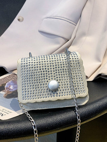 Bolso bandolera cuadrado con diamantes de imitación