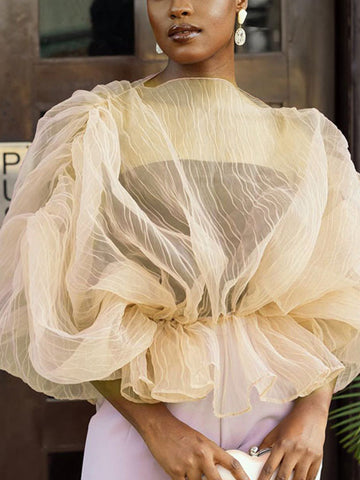 Solid Tulle Half-Sleeve Top