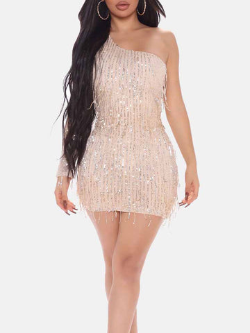 One Shoulder Sequin Mini Dress