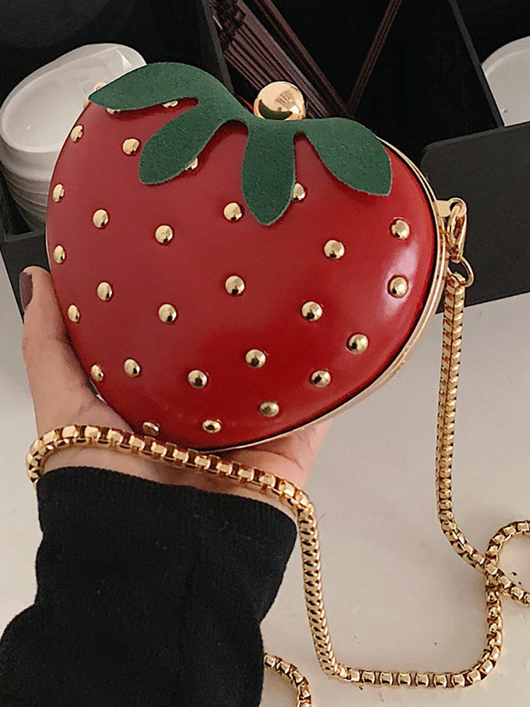 Strawberry Shape Rivet Crossbody Bag