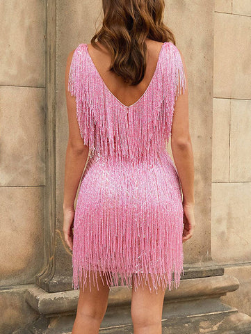 Sequin Sleeveless Tassels Dress