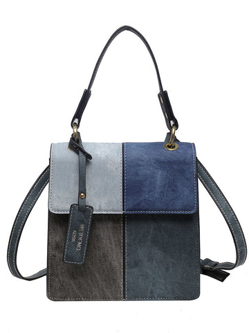 Denim Color Block Satchel Bag