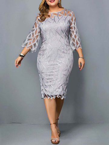 Three Quarter Sleeve Lace Panel Dress