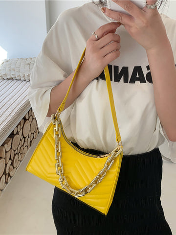 Solid Color Zipper Shoulder Bag