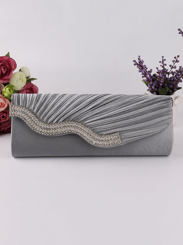 Solid Rhinestone Pleated Handbag Clutch