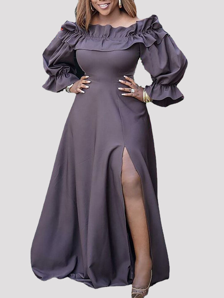 Off Shoulder Slit Party Dress – Omcne