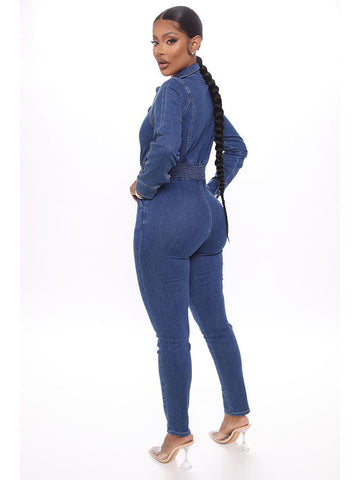 Collar Neck Denim Jumpsuit