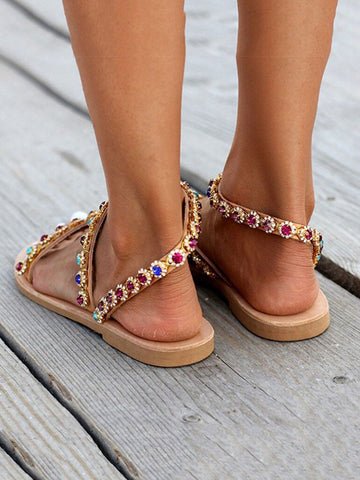 Sandalias con cristales y chanclas con diamantes de imitación