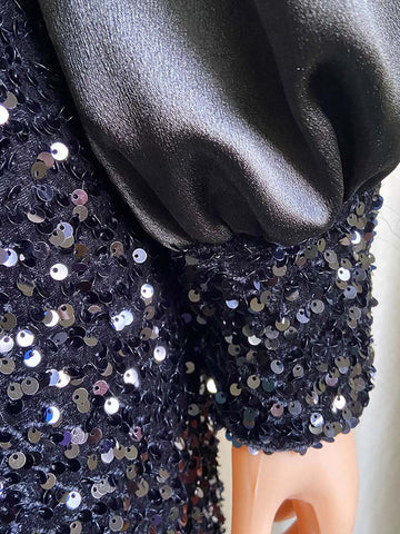 Puffy Sleeve Sequin Midi Dress