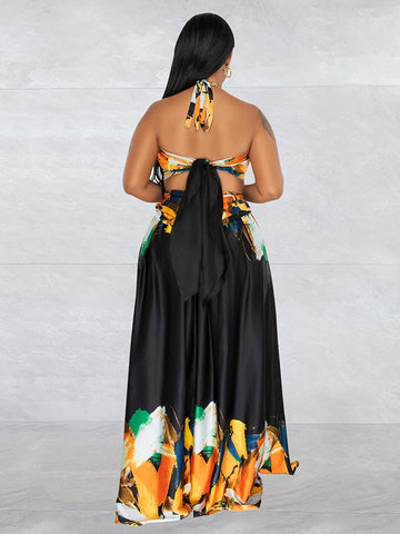 Print Halter Cut-out Maxi Dress