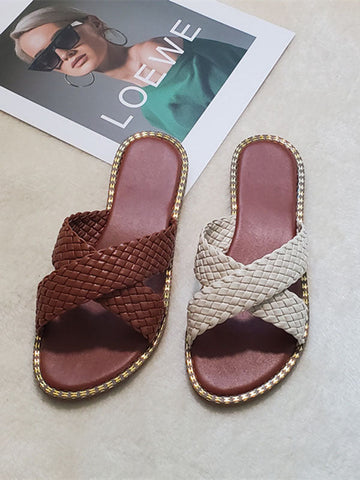 Braided Crossed Straps Flat Slides