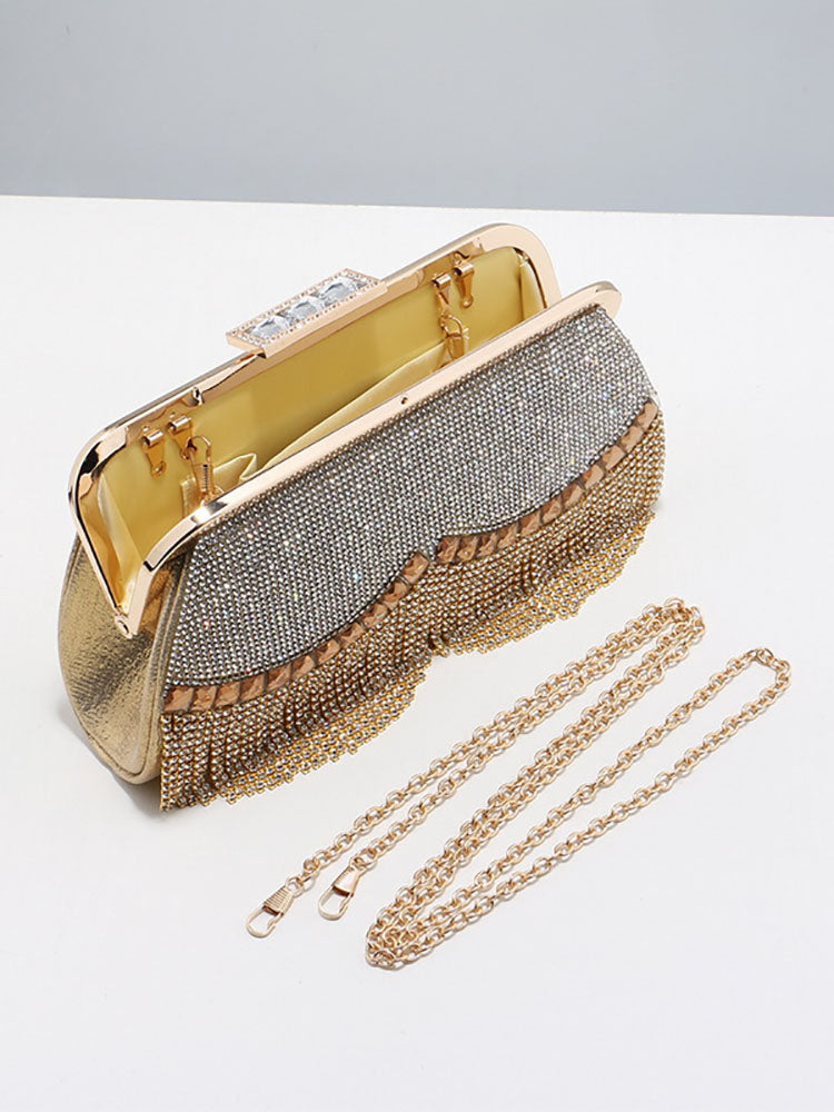 Rhinestone Studded Tassel Clutches