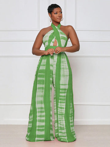 Halter Printed Wide Leg Jumpsuit