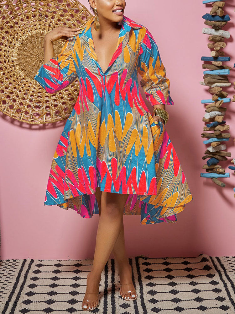 Vestido camisero midi estampado de corte A