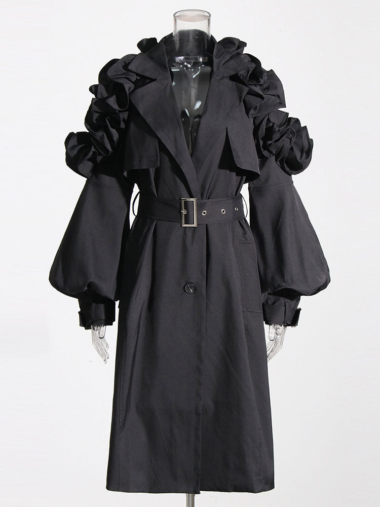 Milly Ruffle Coat Ruffle Belt Trench Coat