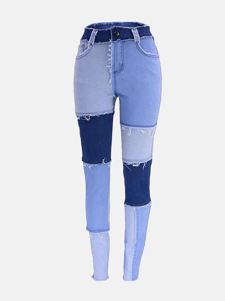 Jeans de cintura alta con patchwork