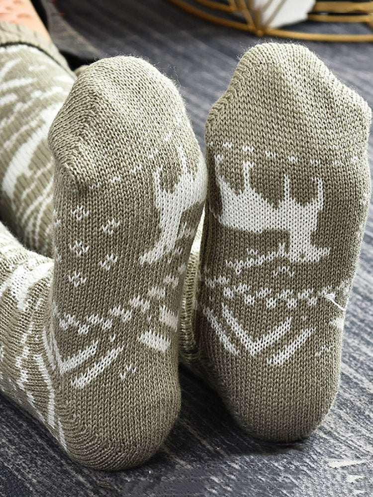 Christmas Elk Snowflake Print Pom Socks