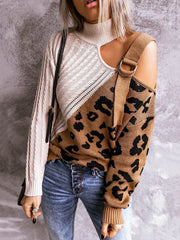 Leopard Print Patchwork Hollow-out Sweater