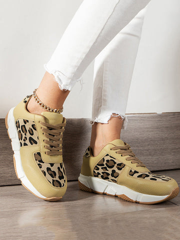 Zapatillas deportivas casuales de PU con estampado de leopardo