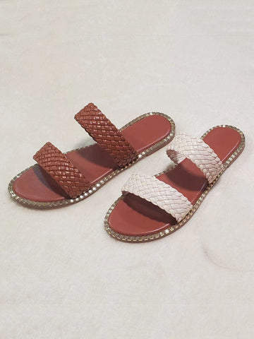 Braided Double Strap Flat Slides