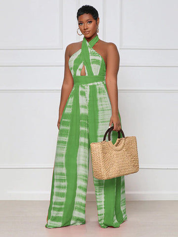 Halter Printed Wide Leg Jumpsuit