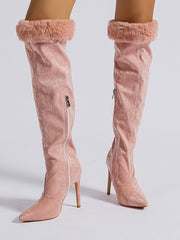 Fuzzy Suede Stiletto Heeled Boots