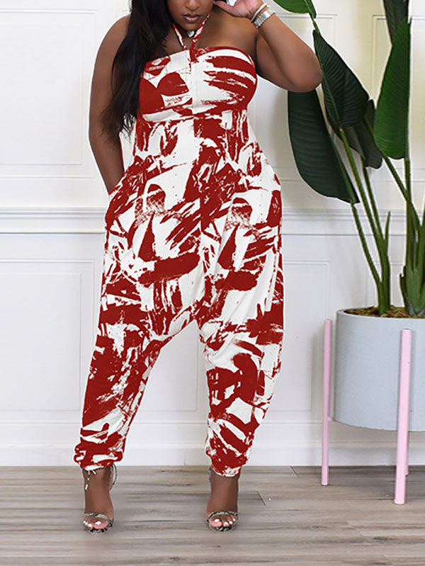 Lässiger Neckholder-Jumpsuit mit Print