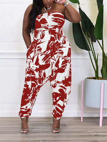 Casual Print Halter Jumpsuits